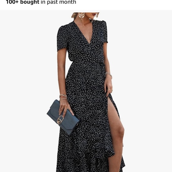 Black Maxi Wrap Dress with Slit and V-Neck - Picture 1 of 2
